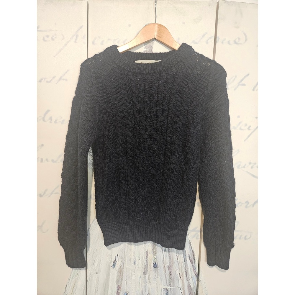 Aran Sweater Market‎ Navy Blue 100% Wool Cable Knit Irish Sweater Womens XS
